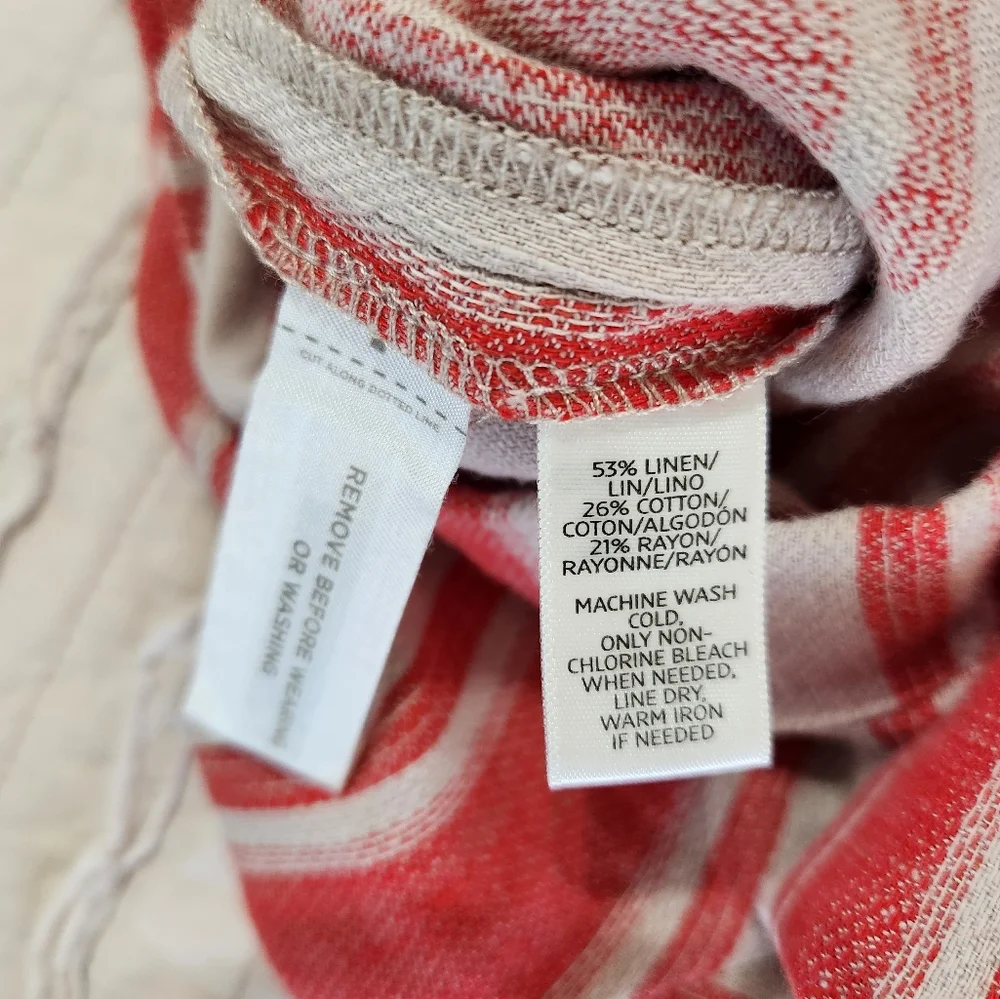 Ann Taylor Loft Linen Blend Coral Striped Romper, Size 10 - Picture 6 of 10